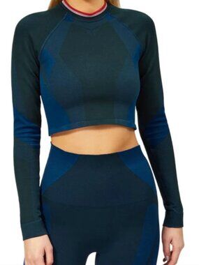LNDR All Seasons Crop Long Sleeve Top Blue Petrol Size S M